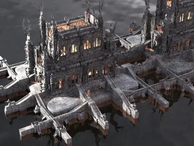 Mansion with stone path grounds kit bash 3D model