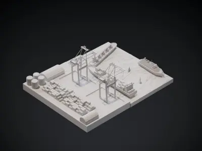 Port 3d model Low-poly 3D model