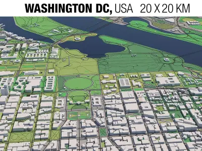 Washington DC USA 20x20km 3D City Map 3D model