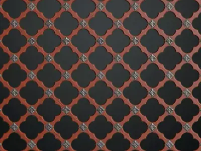 Ornate Wood Lattice with Metal Studs PBR Seamless Texture