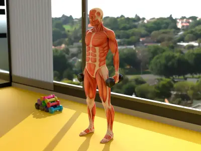  Anatomy Male Muscular System Biceps Curls Animated Rigged for Cinema 4D 