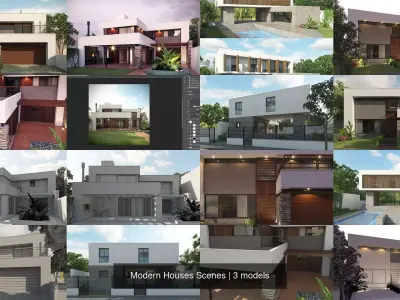 Modern Houses Scenes 3D Model Pack