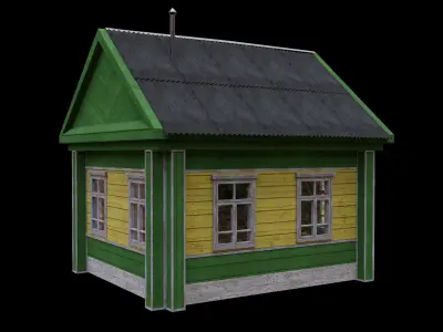 Russian village house Low-poly 3D model