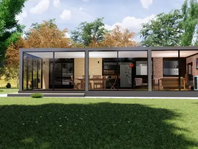 modern mobile home tiny house vacation house on 48m2  Low-poly 3D model