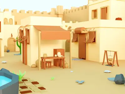 Desert Fortress  Low Poly Middle Eastern Village Pack Low-poly 3D model
