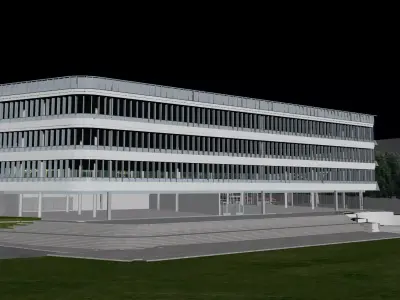 Modern Civic Courthouse Exterior with Glass Skybridge 3D model