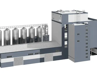 Factory building Low-poly 3D model