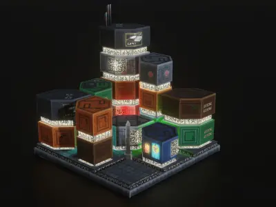 Low Poly Sci-Fi Building 10 - Slums 2 - Pixel City 3D Asset Pack Low-poly 3D model