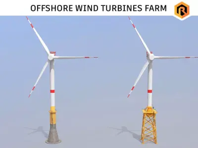 Offshore Wind Turbines Farm Low-poly 3D model