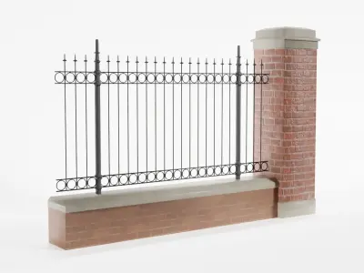 Classic Brick and Iron Fence 3D model