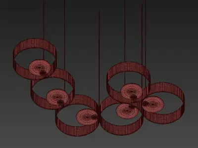 SOUND gold pendant light with four circles hanging from it 3D model