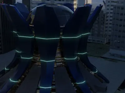 The Temple futuristic building in city 3D model