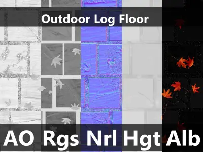 Outdoor Log Floor PBR texture Low-poly 3D model