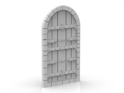 Medieval Wooden Door with Metal Hinges and Lock 3D print model