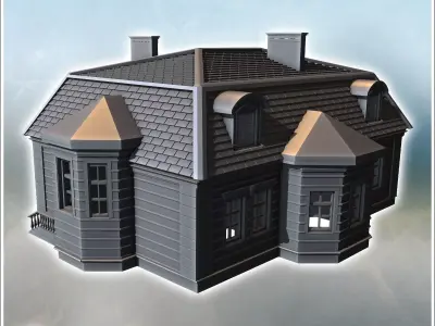 Elegant villa featuring arched windows sloped tiled roof balcony 3D print model