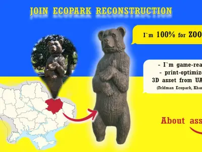 The Bear Wooden Statue low-poly Low-poly 3D model