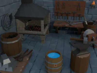 Isometric forge Low-poly 3D model