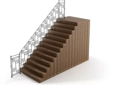 Black Railing With Brown Stairs 3D model