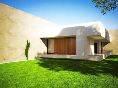 3D Model Luxury U-Shaped House with Inner Courtyard and Garden Low-poly 3D model