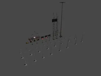 Airport signs and lights collection Low-poly 3D model