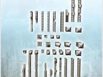 Set of damaged walls with posts 7 - Modern WW2 WW1 World War Dia 3D print model