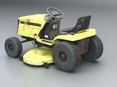  Old Ride-On Lawn Mower Realistic Garden Tractor PBR Textures 