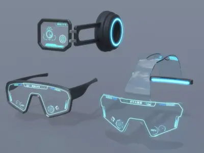 Sci-fi glasses and helmet bundle 2 3D Model Pack