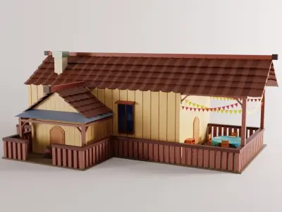 Classic wooden house Low-poly 3D model
