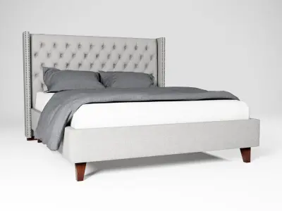  Upholstered Platform King Size Bed for Bedroom Low-poly 3D model