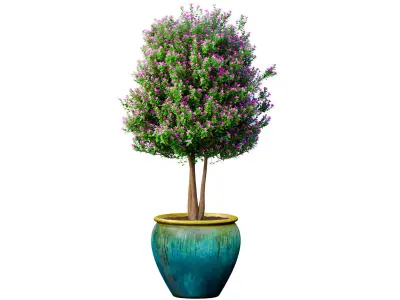 Decorative garden tree lilac flowers potted vase Provence style 3D model