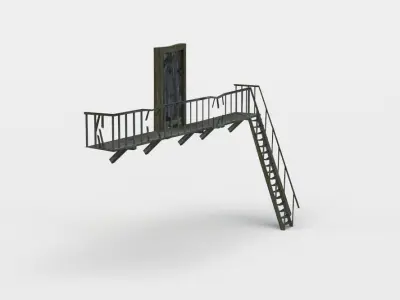 Veranda ladder with door Low-poly 3D model