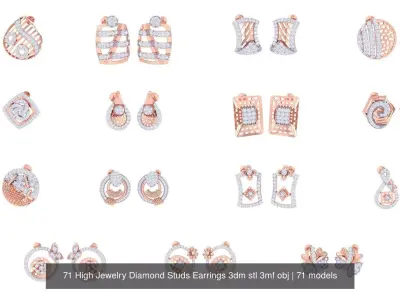 71 High Jewelry Diamond Studs Earrings 3dm stl 3mf obj 3D Model Pack