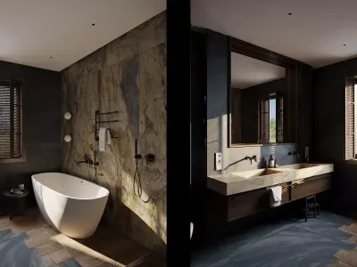 3D Interior Designed Scene of BATHROOM for two person 3D model