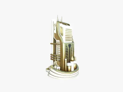 SciFi Building A11 Gold - Sci Fi Exterior Design Low-poly 3D model