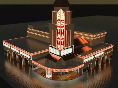 Detailed Movie Theater Exterior 3D model