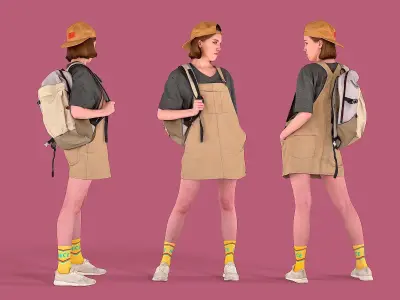 Girl in Jumpsuit-dress with Backpack 3D model
