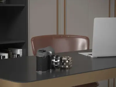 Elegant Office Desk with Bookshelf and Delicate Lighting 3D model