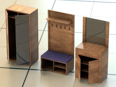 Hallway 3D model PBR wooden cabinet 3D model