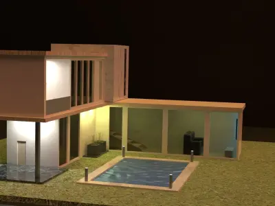 4k 3d house modern with swimming pool Free low-poly 3D model