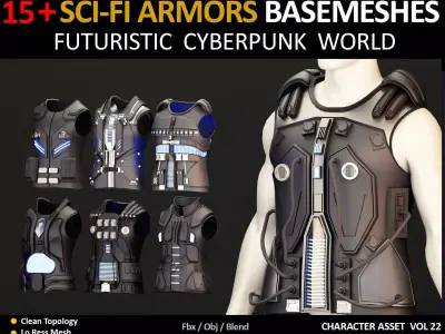 15 SCI FI ARMORS BASEMESHES Low-poly 3D model