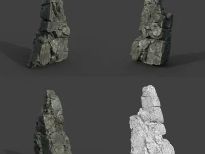 Low poly Black Cliff Modular Rock 210811 Low-poly 3D model