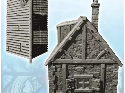 Medieval stone house with tiled roof and double roof windows 8 - 3D print model
