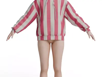 Pink and White Striped Oversized Hoodie - Casual Streetwear 3D model