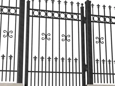 Fence in classic style with wrought iron railing 3D model