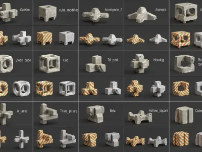 Breakwater and Roadblock  Low-poly 3D model