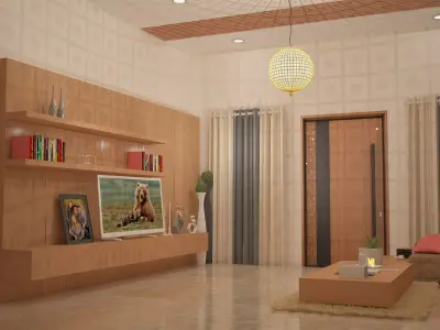 LIVING room with wooden walls and furniture 3D model
