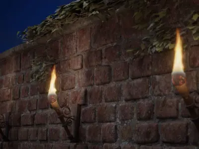 Wooden Torch with Holder and Fire Low-poly 3D model