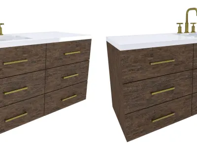 Vanity bathroom with drawers and brass faucet 3D model