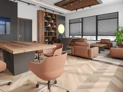 office room design and scene Low-poly 3D model
