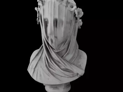 Veiled Classical Bust Sculpture - Marble and Bronze Statue 3D model